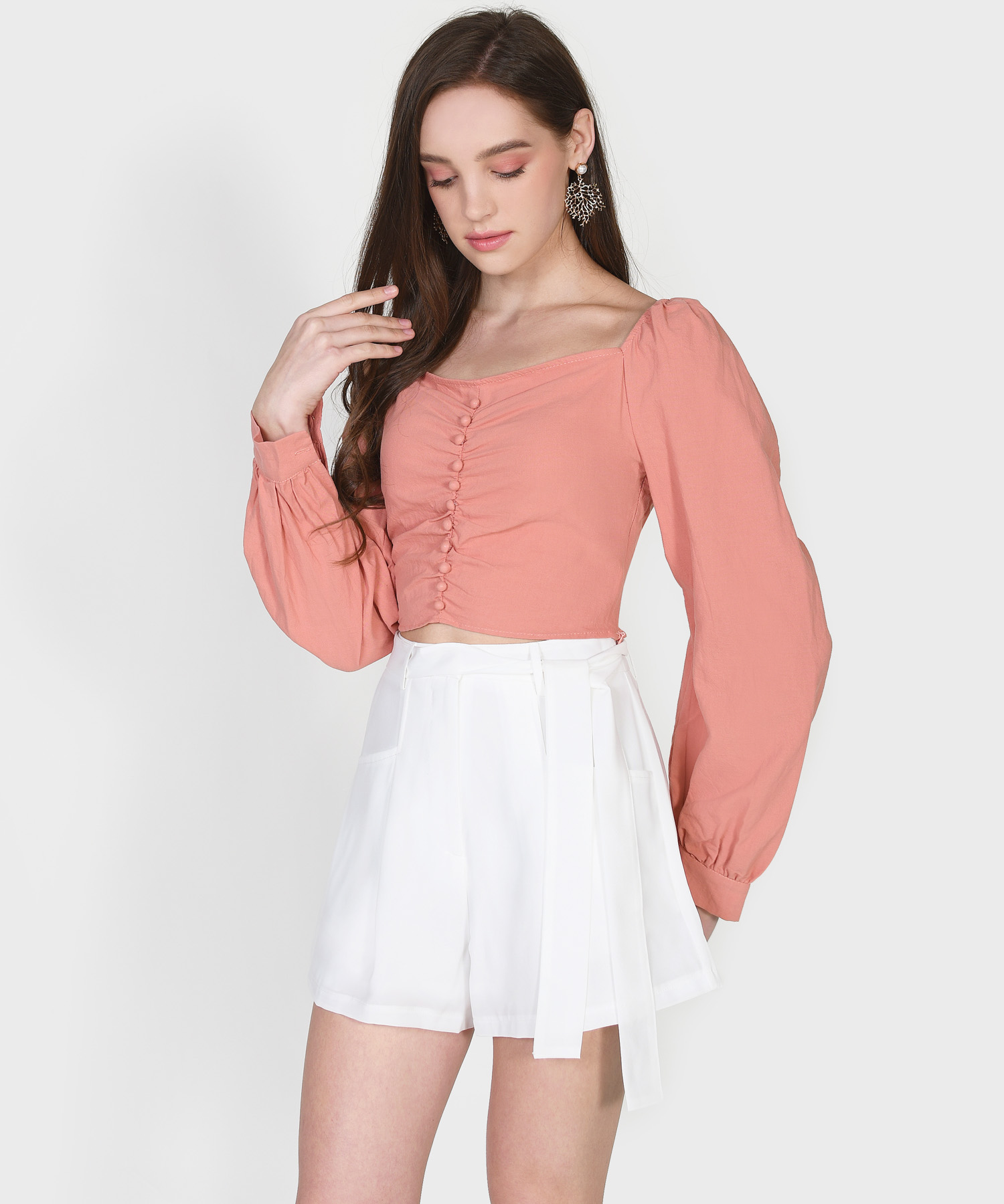 Henrietta Cropped Blouse - Coral Pink